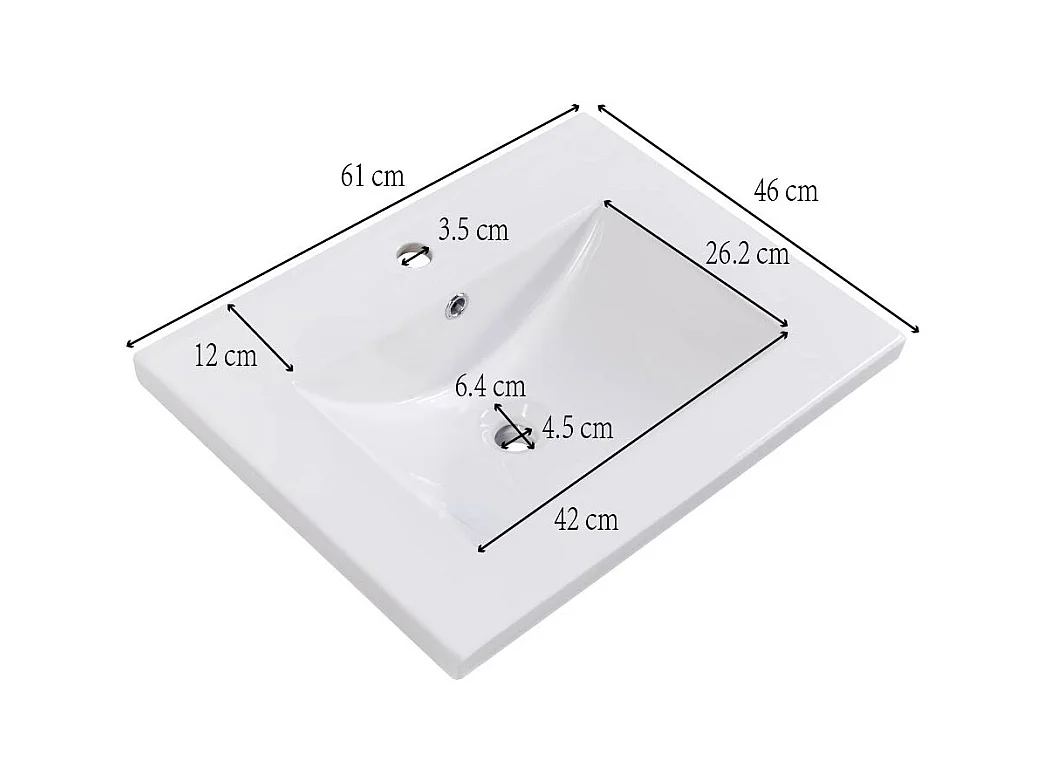 Meuble-lavabo avec vasque en céramique, design moderne, MDF, gris clair, avec tablette (61x47x87cm)