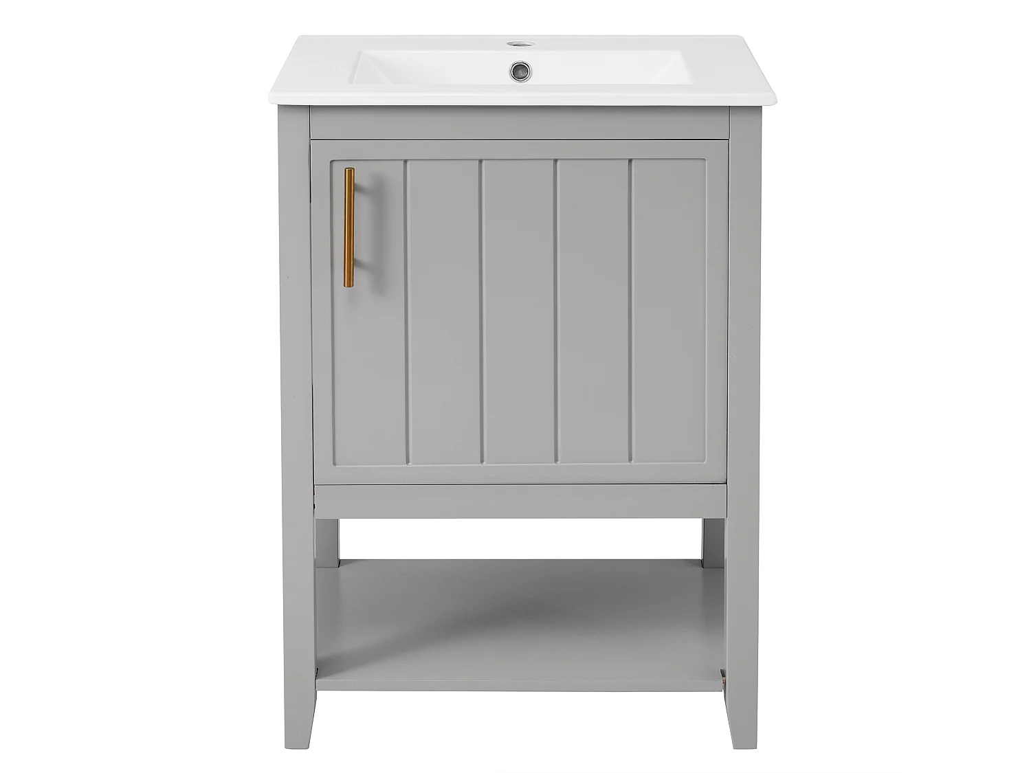 Meuble-lavabo avec vasque en céramique, design moderne, MDF, gris clair, avec tablette (61x47x87cm)