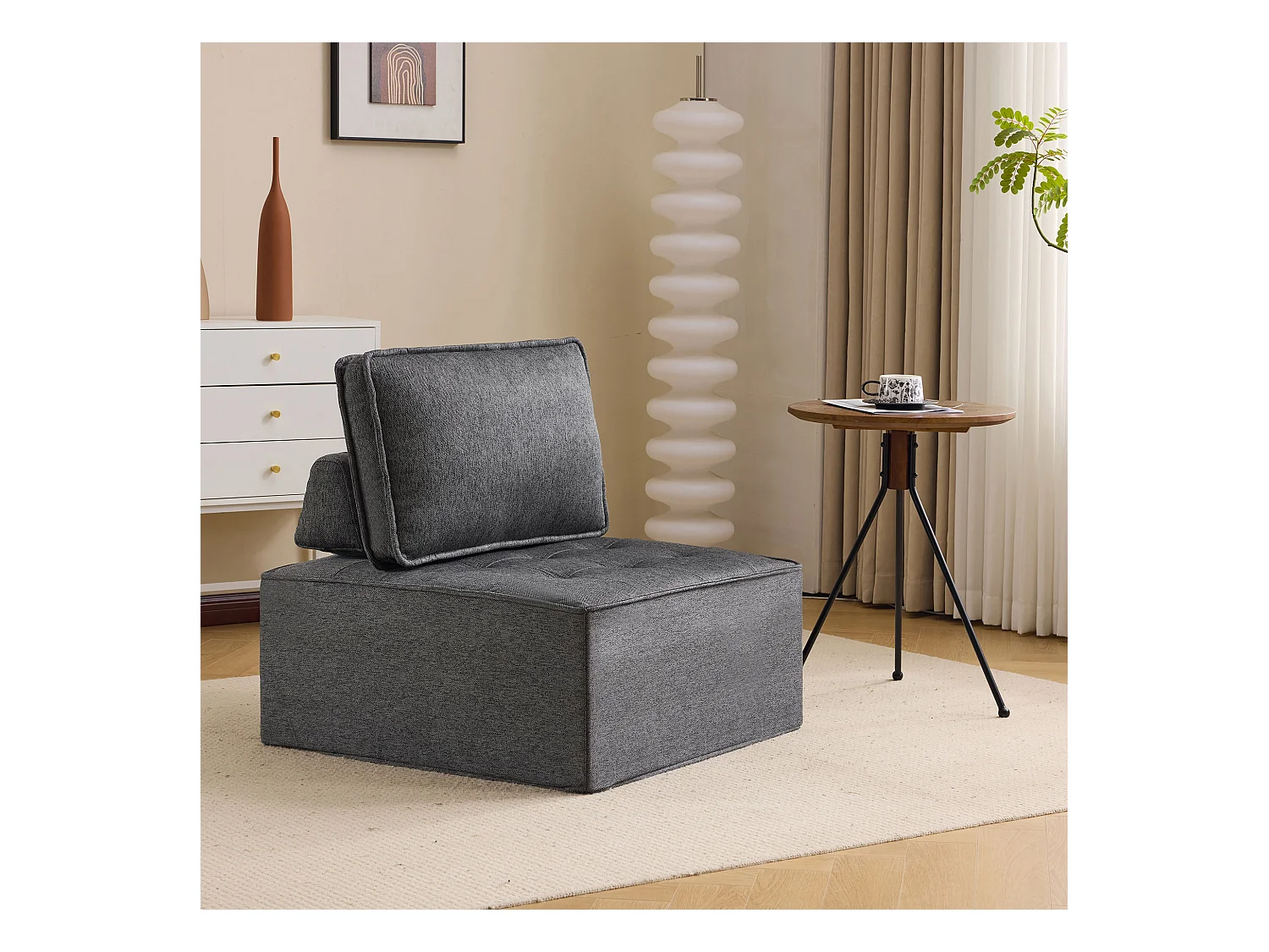Divano angolare modulare, design compatto e confortevole, compensato, grigio scuro (81x81x81 cm)