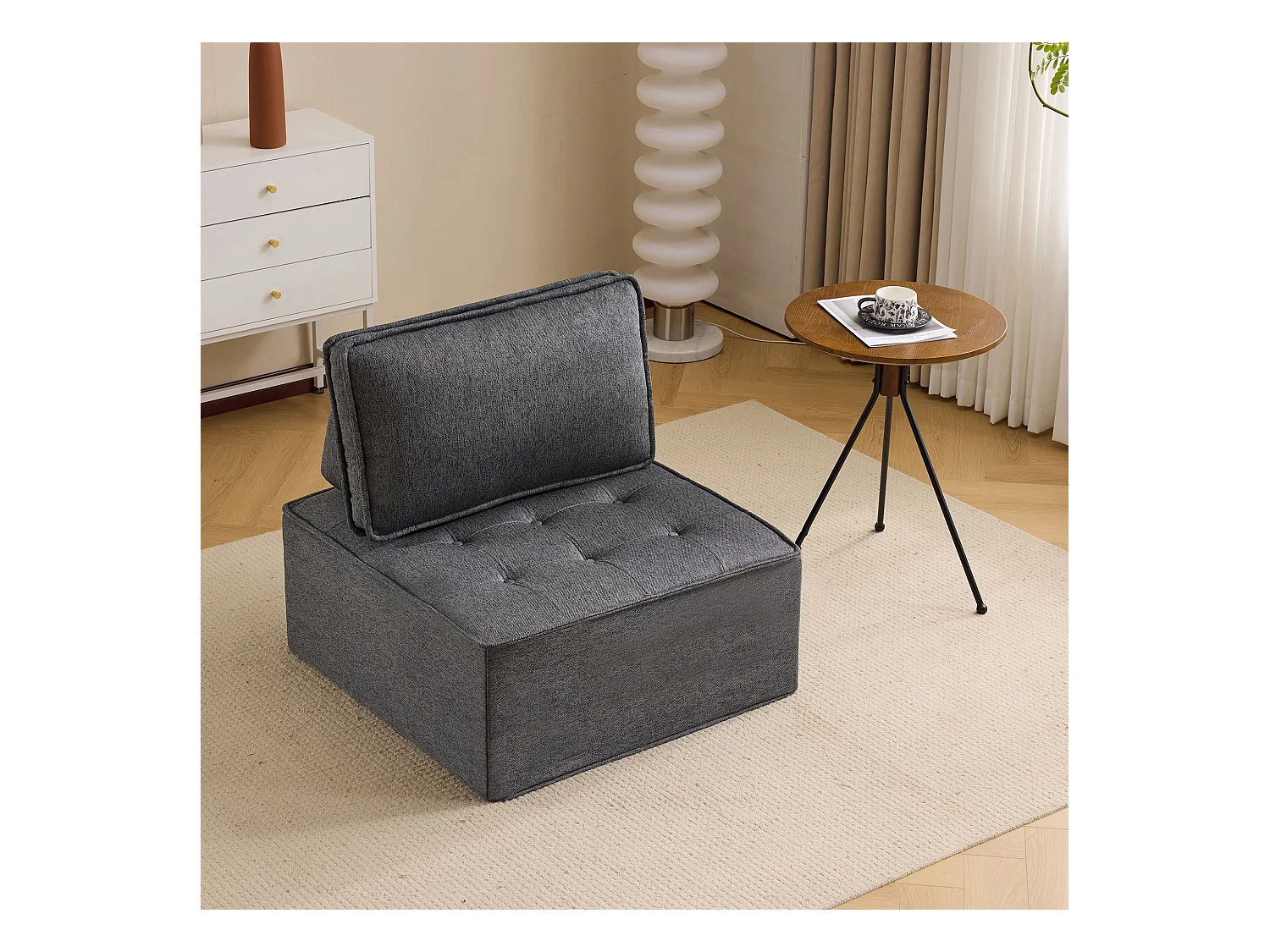 Divano angolare modulare, design compatto e confortevole, compensato, grigio scuro (81x81x81 cm)