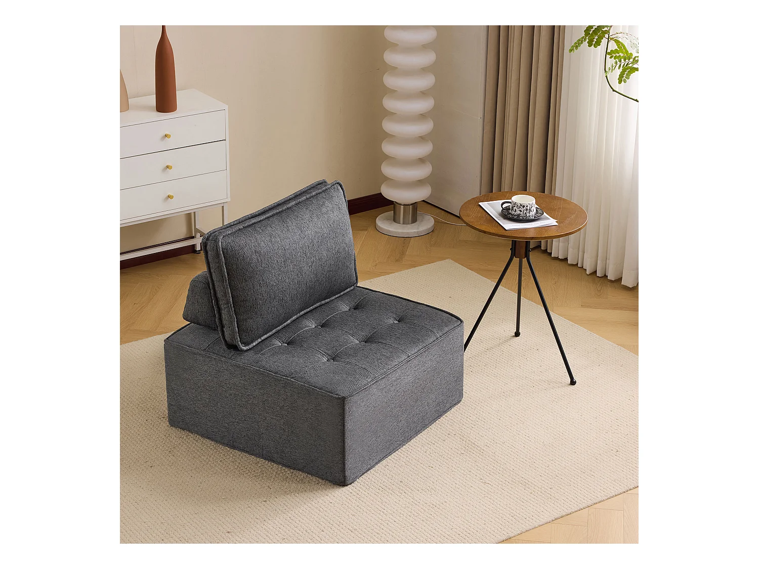 Divano angolare modulare, design compatto e confortevole, compensato, grigio scuro (81x81x81 cm)