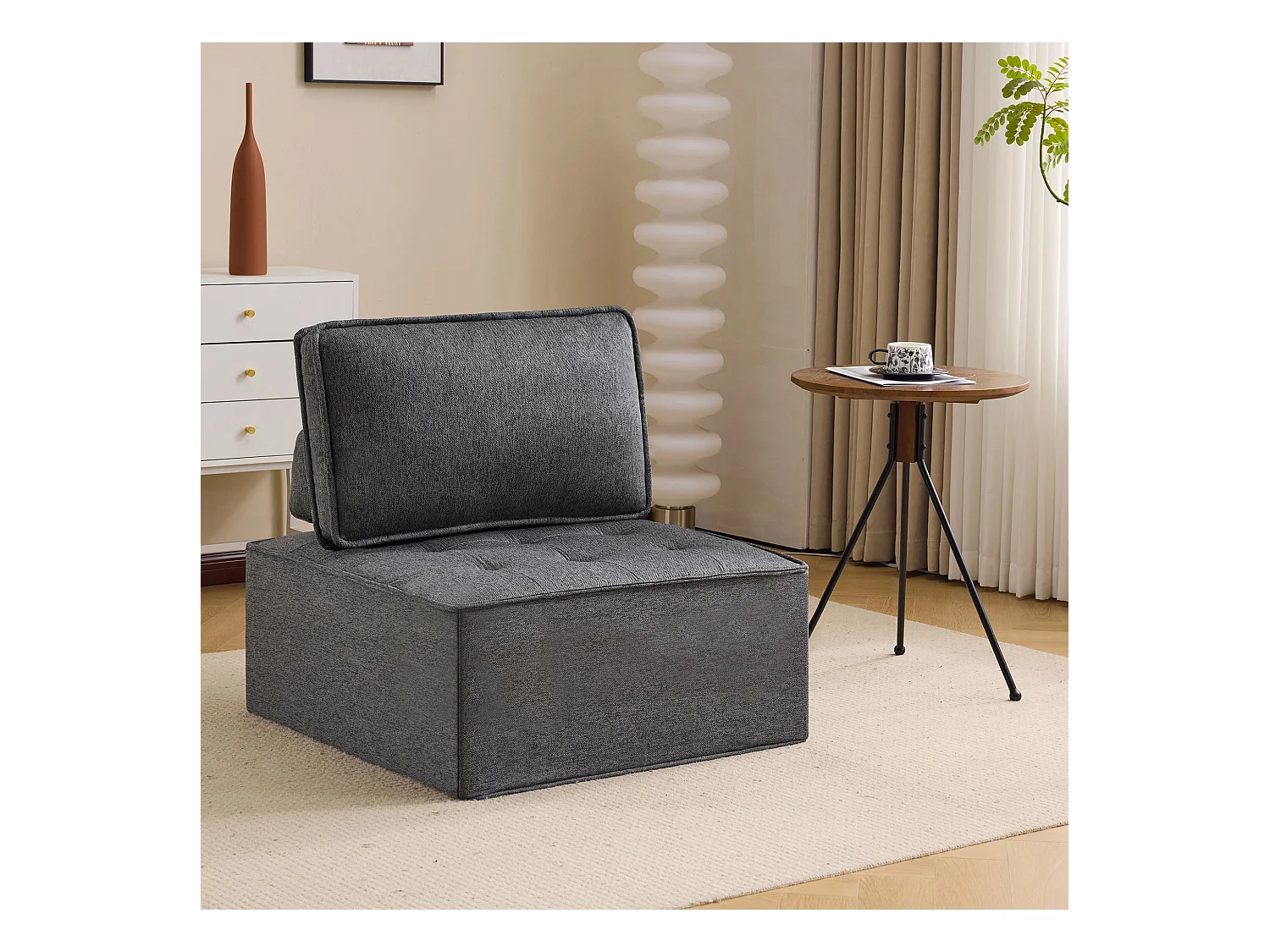 Canapé d'angle modulable, design compact et confortable, contreplaqué, gris foncé (81x81x81 cm)