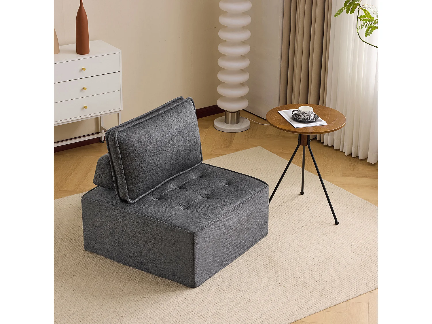 Modulaire hoekbank, compact en comfortabel design, multiplex, donkergrijs (81x81x81 cm)