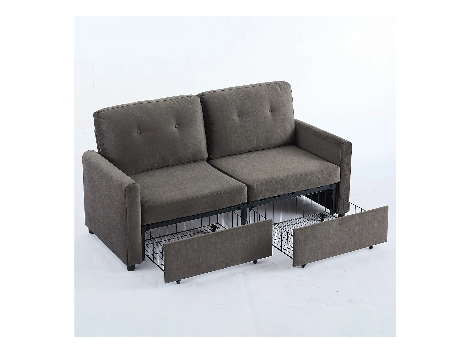 Divano 2 posti grigio scuro con contenitore integrato, tessuto in poliestere, struttura in legno (184x83x92 cm)