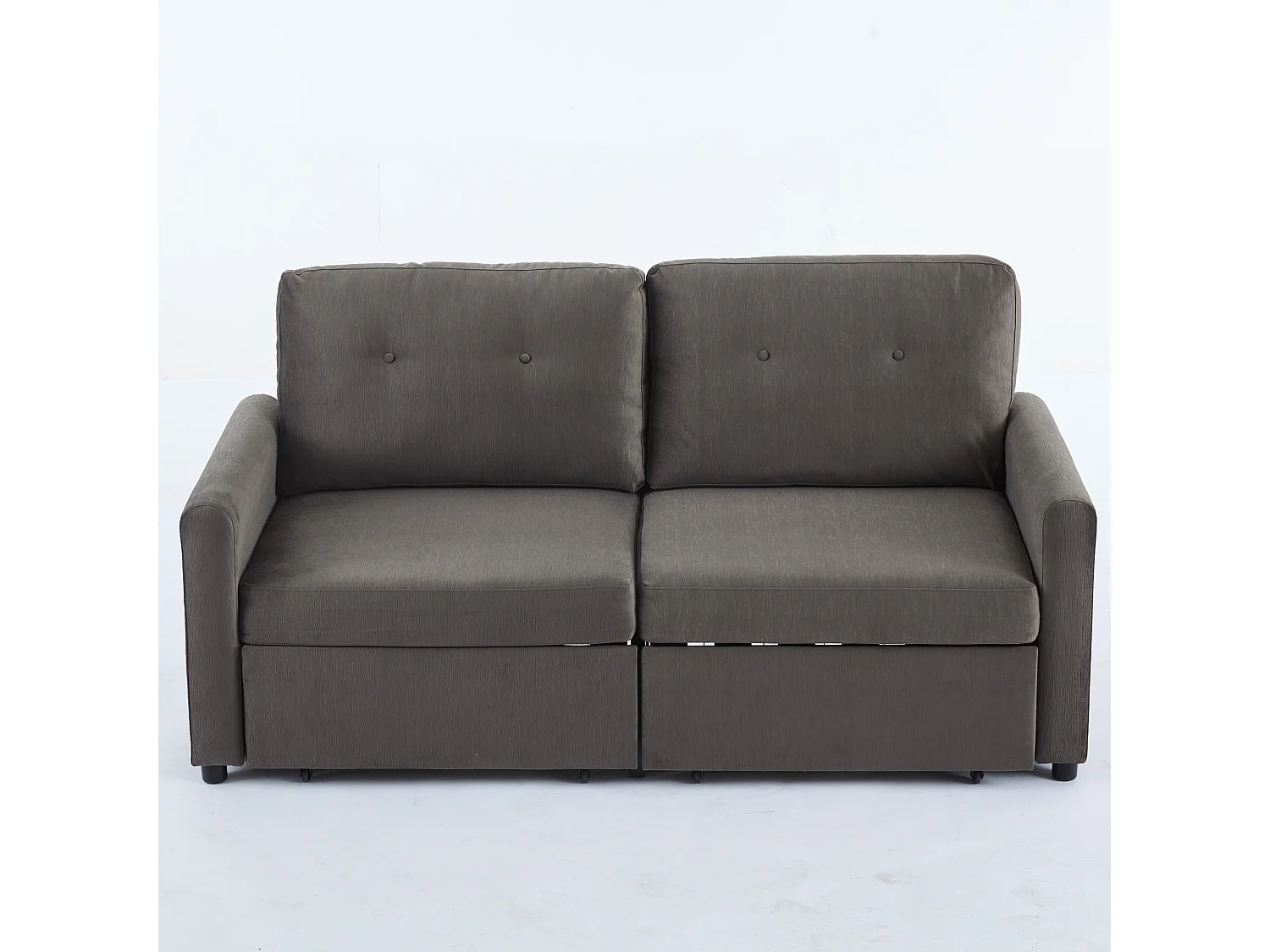 Canapé 2 places gris foncé avec rangement intégré, tissu polyester, structure en bois (184x83x92 cm)