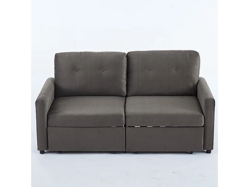 Donkergrijze 2-zitsbank met geïntegreerde opbergruimte, polyesterstof, houten structuur (184x83x92 cm)