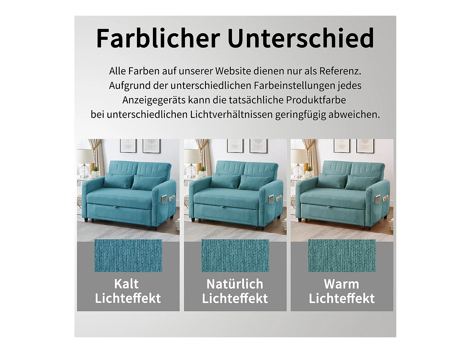 Canapé convertible en lit 2 places, design extensible, tissu lin-coton respirant, bleu-vert antique, dossier réglable 3 positions (114x77x82.5 cm)