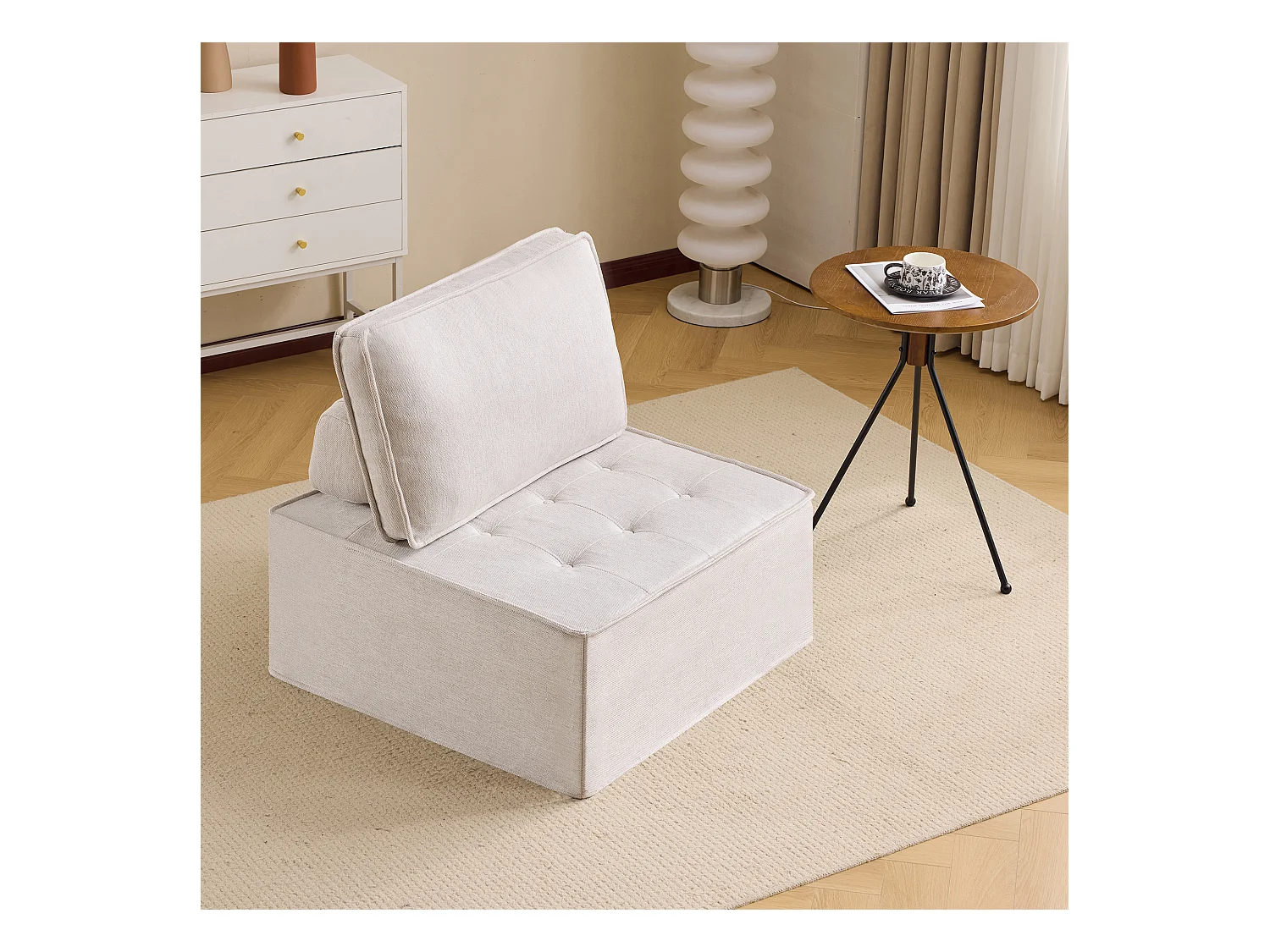 Canapé d'angle modulaire, design compact et confortable, tissu lin, beige (81x81x81 cm)