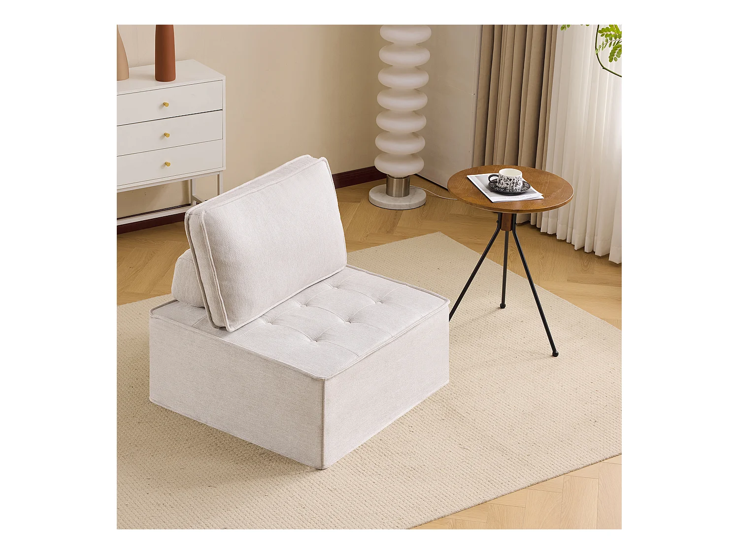 Canapé d'angle modulaire, design compact et confortable, tissu lin, beige (81x81x81 cm)