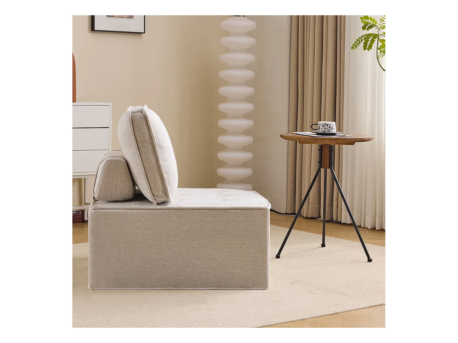 Canapé d'angle modulaire, design compact et confortable, tissu lin, beige (81x81x81 cm)