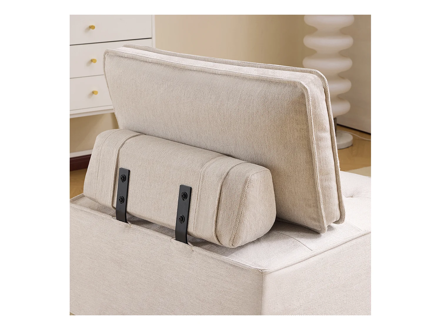 Canapé d'angle modulaire, design compact et confortable, tissu lin, beige (81x81x81 cm)