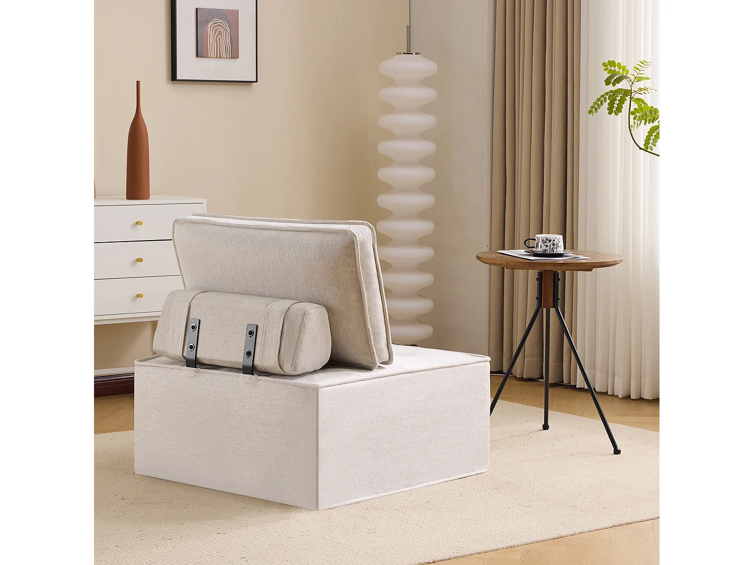 Canapé d'angle modulaire, design compact et confortable, tissu lin, beige (81x81x81 cm)