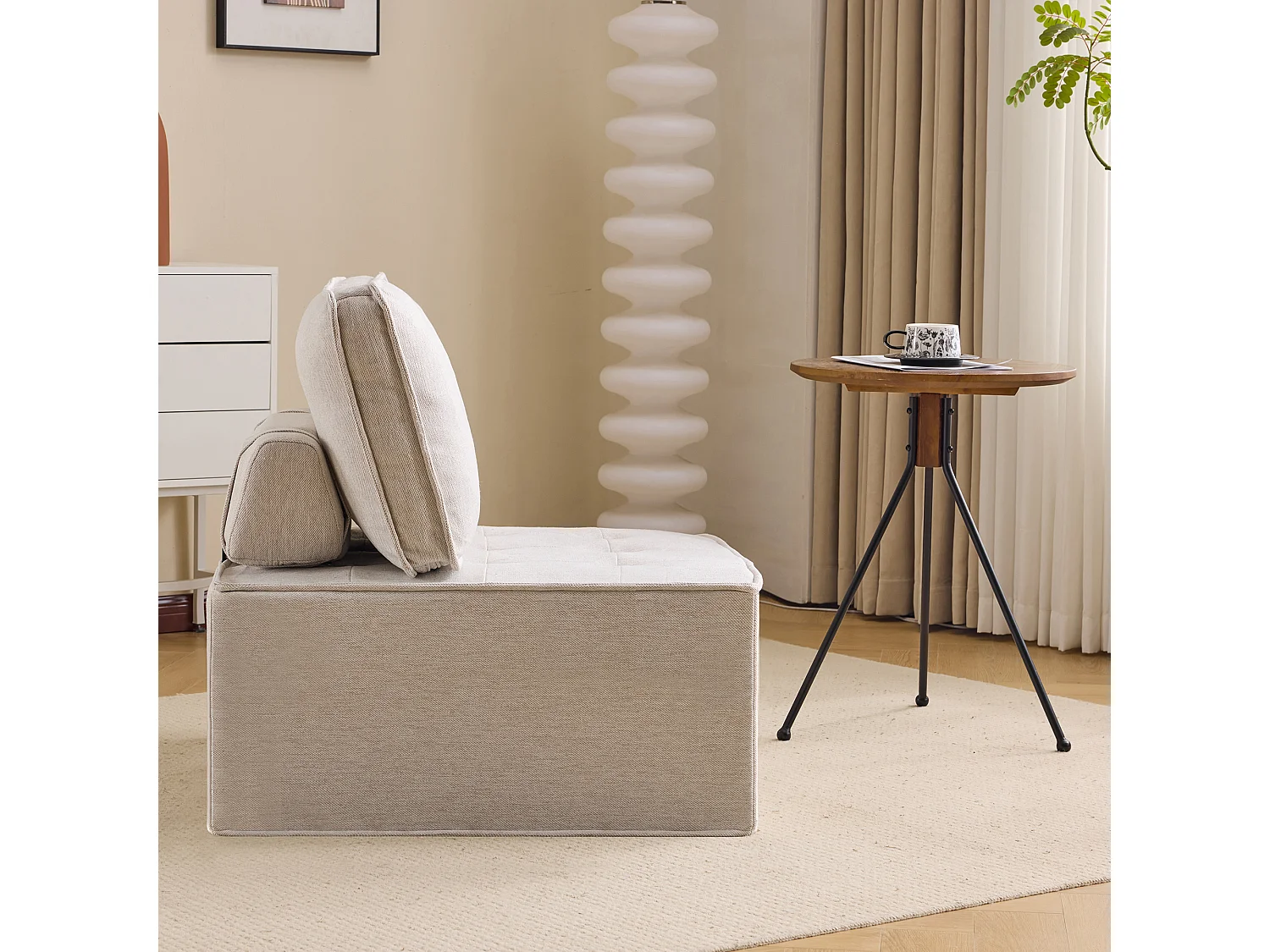 Canapé d'angle modulaire, design compact et confortable, tissu lin, beige (81x81x81 cm)