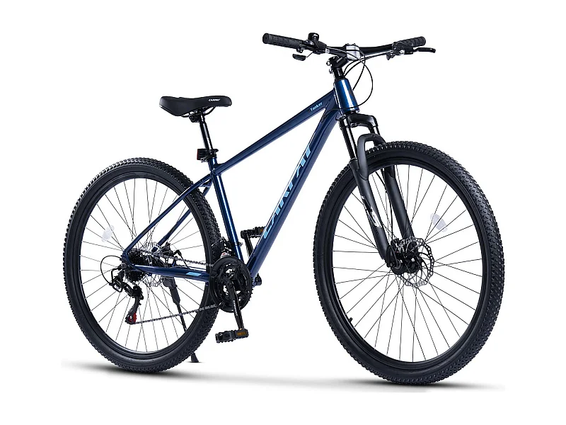 VTT Hardtail 29 pouces avec suspension 100mm, 21 vitesses, cadre aluminium 21 vitesses, cadre aluminium, freins à disque mécaniques, bleu (145x74x19.5cm)