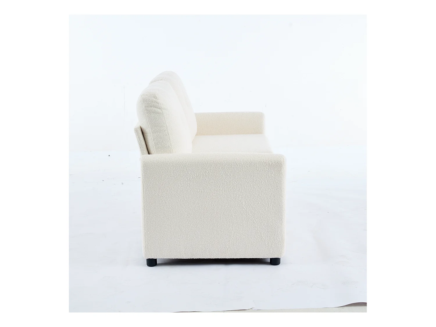 Canapé 2 places en tissu crêpe, structure élégante, rangement double tiroirs, ivoire (184x83x92 cm)