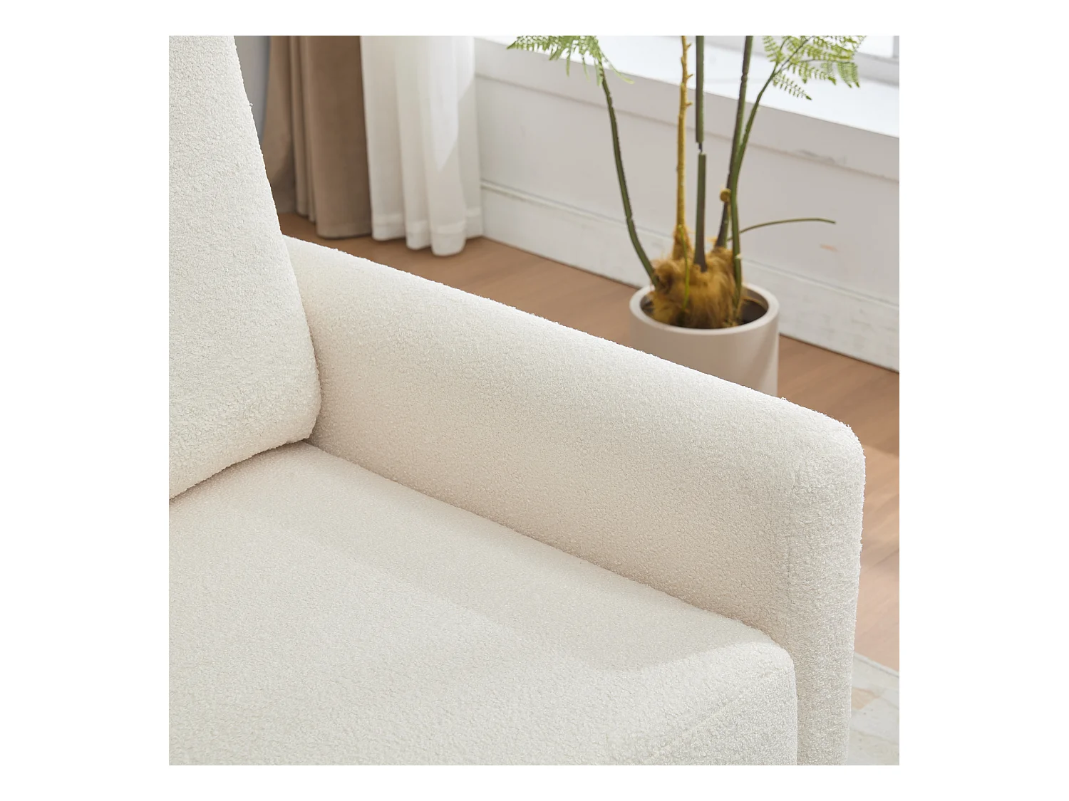 Canapé 2 places en tissu crêpe, structure élégante, rangement double tiroirs, ivoire (184x83x92 cm)