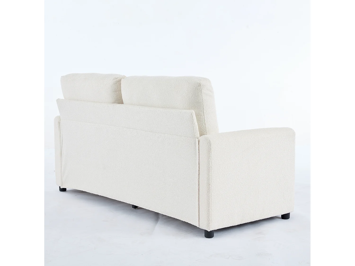 Canapé 2 places en tissu crêpe, structure élégante, rangement double tiroirs, ivoire (184x83x92 cm)