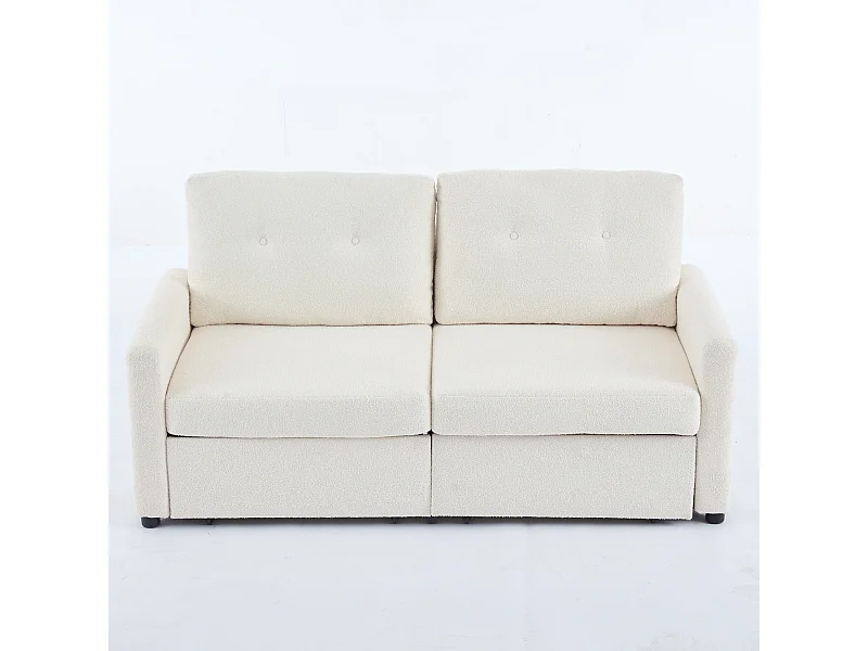 Canapé 2 places en tissu crêpe, structure élégante, rangement double tiroirs, ivoire (184x83x92 cm)