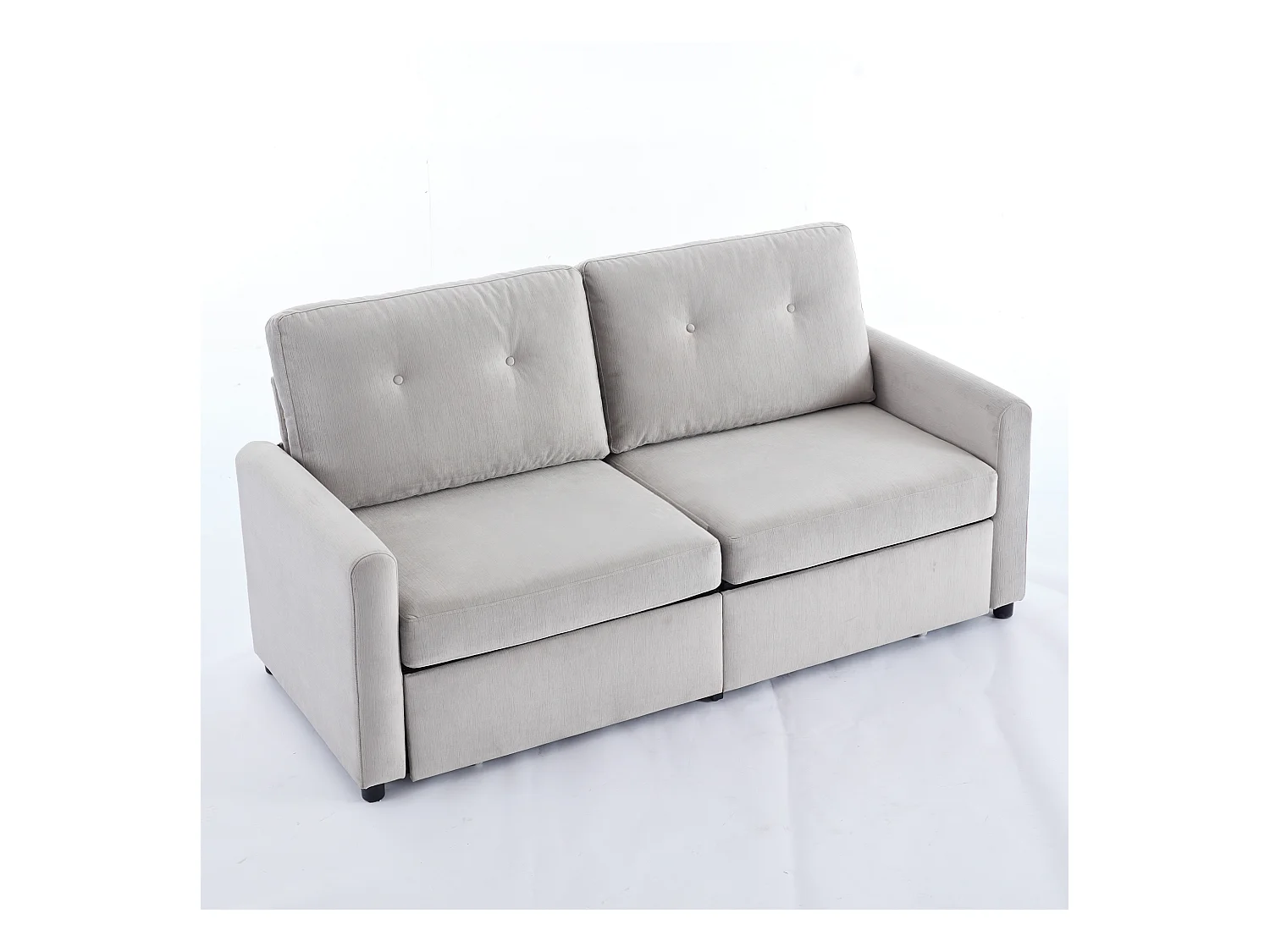 Lichtgrijze 2-zitsbank met geïntegreerde opbergruimte, duurzame stof, houten frame (184x83x92cm)