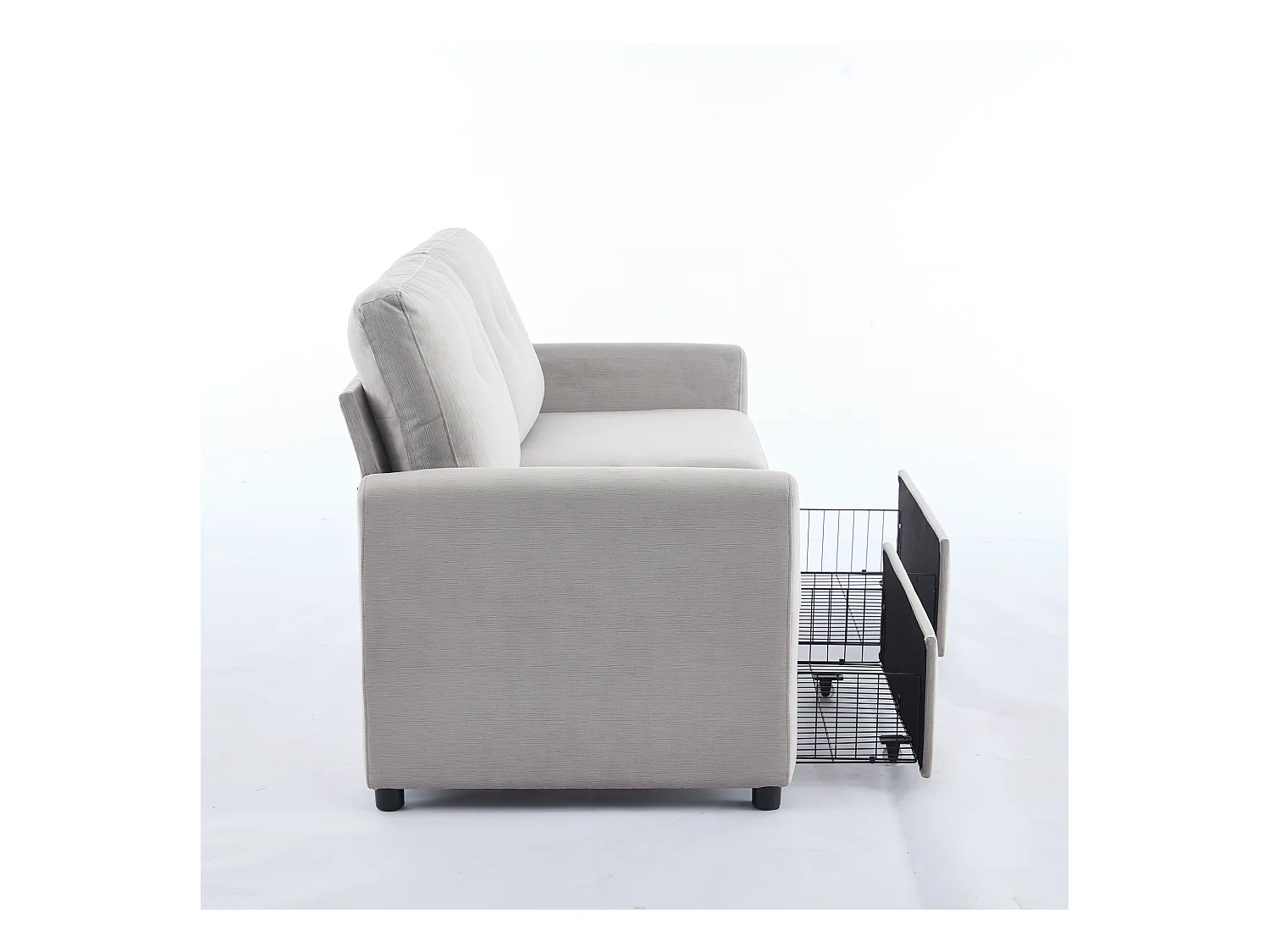 Lichtgrijze 2-zitsbank met geïntegreerde opbergruimte, duurzame stof, houten frame (184x83x92cm)