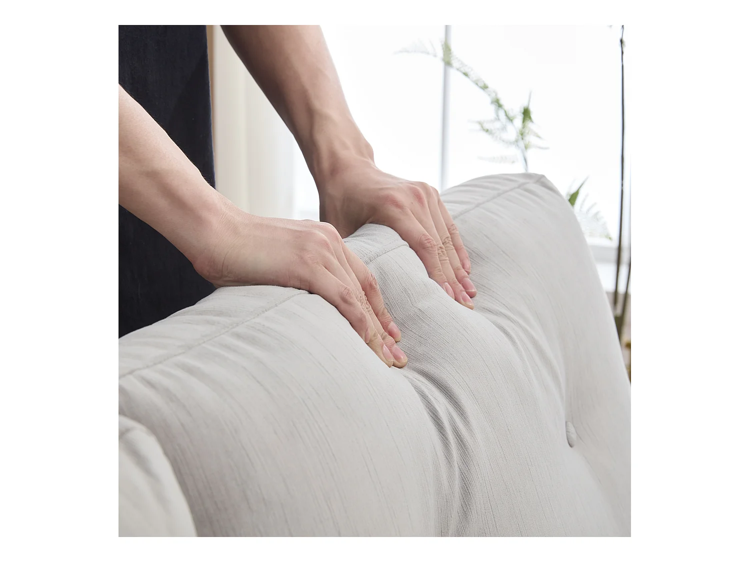 Lichtgrijze 2-zitsbank met geïntegreerde opbergruimte, duurzame stof, houten frame (184x83x92cm)