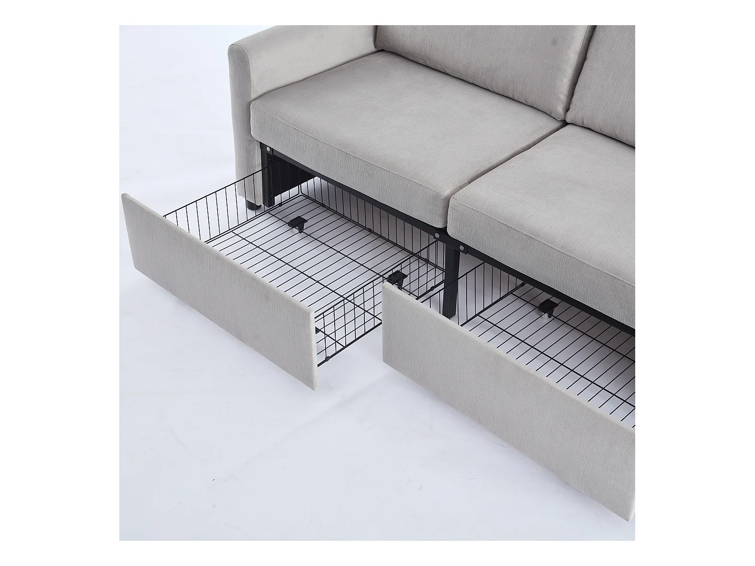 Lichtgrijze 2-zitsbank met geïntegreerde opbergruimte, duurzame stof, houten frame (184x83x92cm)