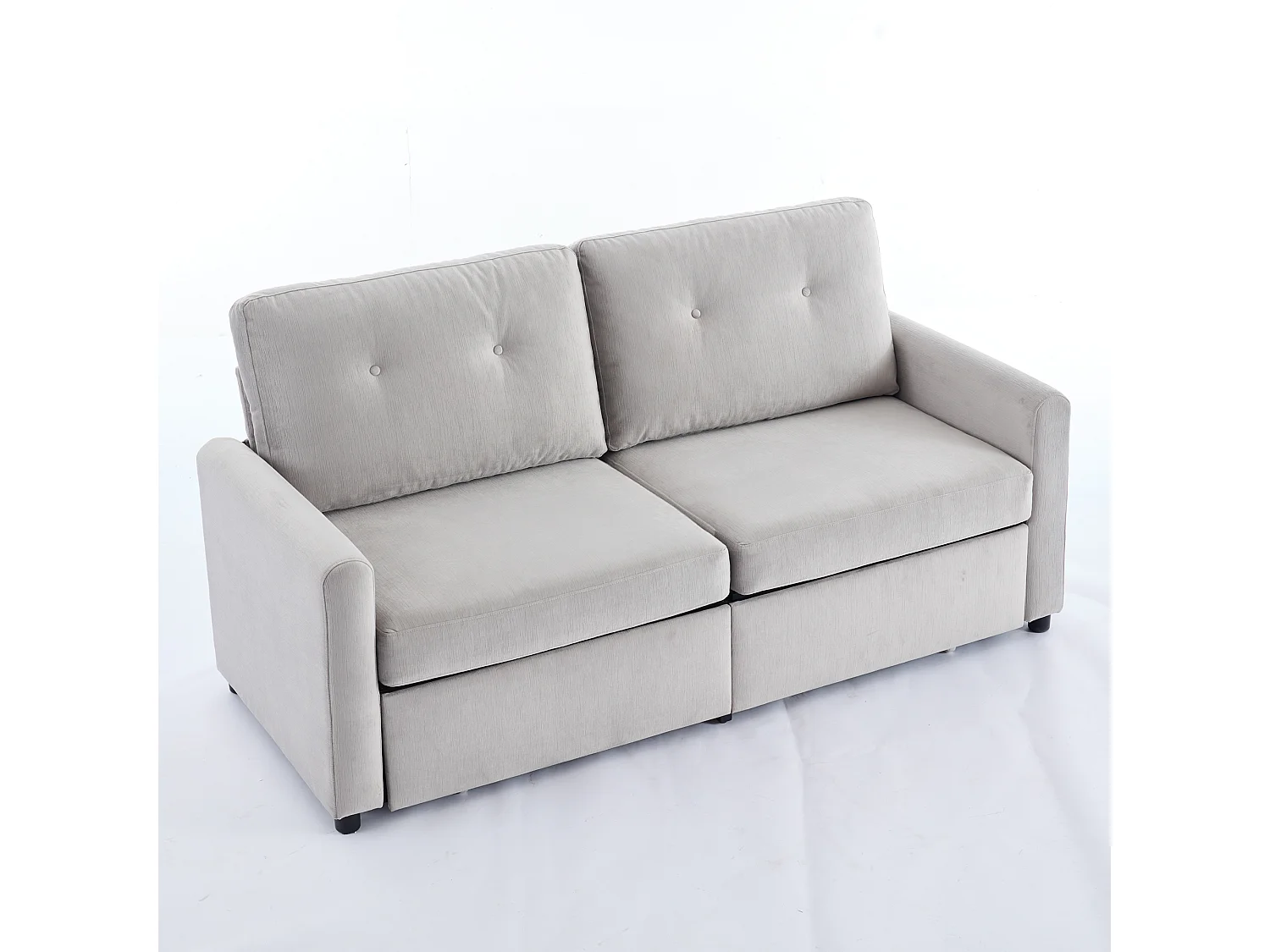 Canapé 2 places gris clair avec rangement intégré, tissu résistant, structure en bois (184x83x92cm)