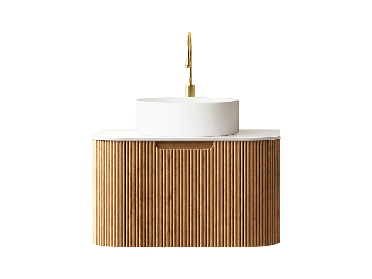 Lavabo mural suspendu avec vasque en céramique, plan de travail en pierre sinterisée et meuble en contreplaqué, blanc et bois naturel (61x48x49.1cm)