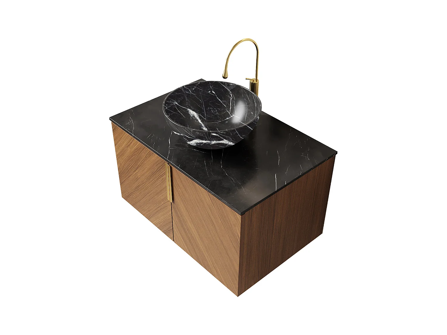 Meuble-lavabo mural salle de bain avec vasque noire en céramique, plan de travail en pierre sinterisée noire (76x50x55.1cm)