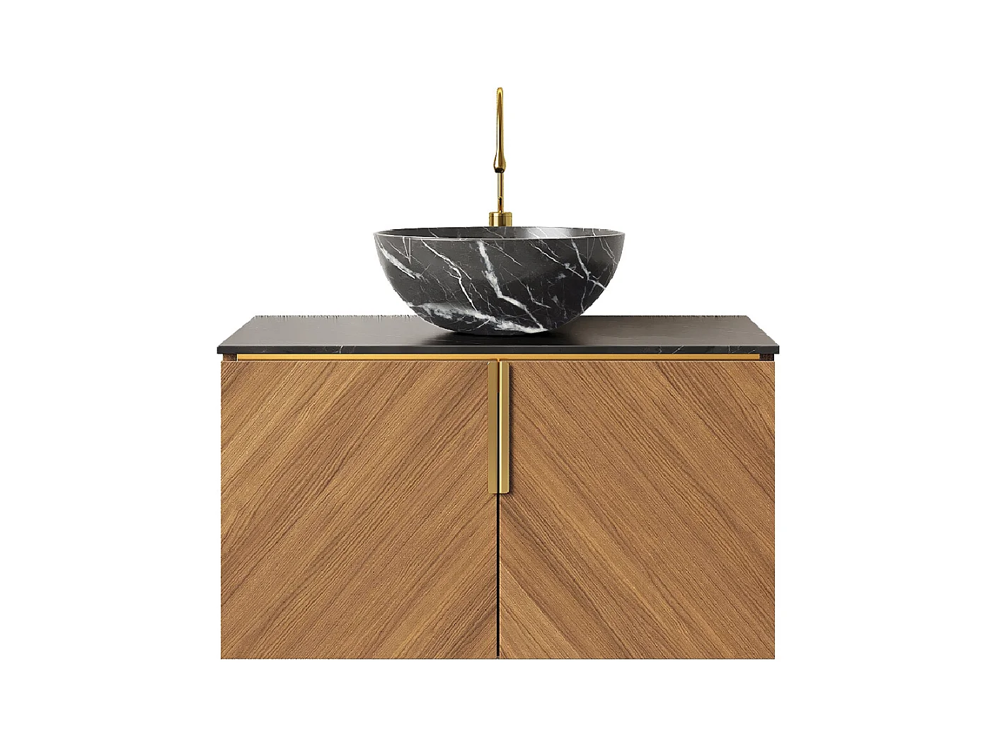 Mueble de baño suspendido con lavabo de cerámica negra y encimera de piedra sinterizada negra (76x50x55,1cm)