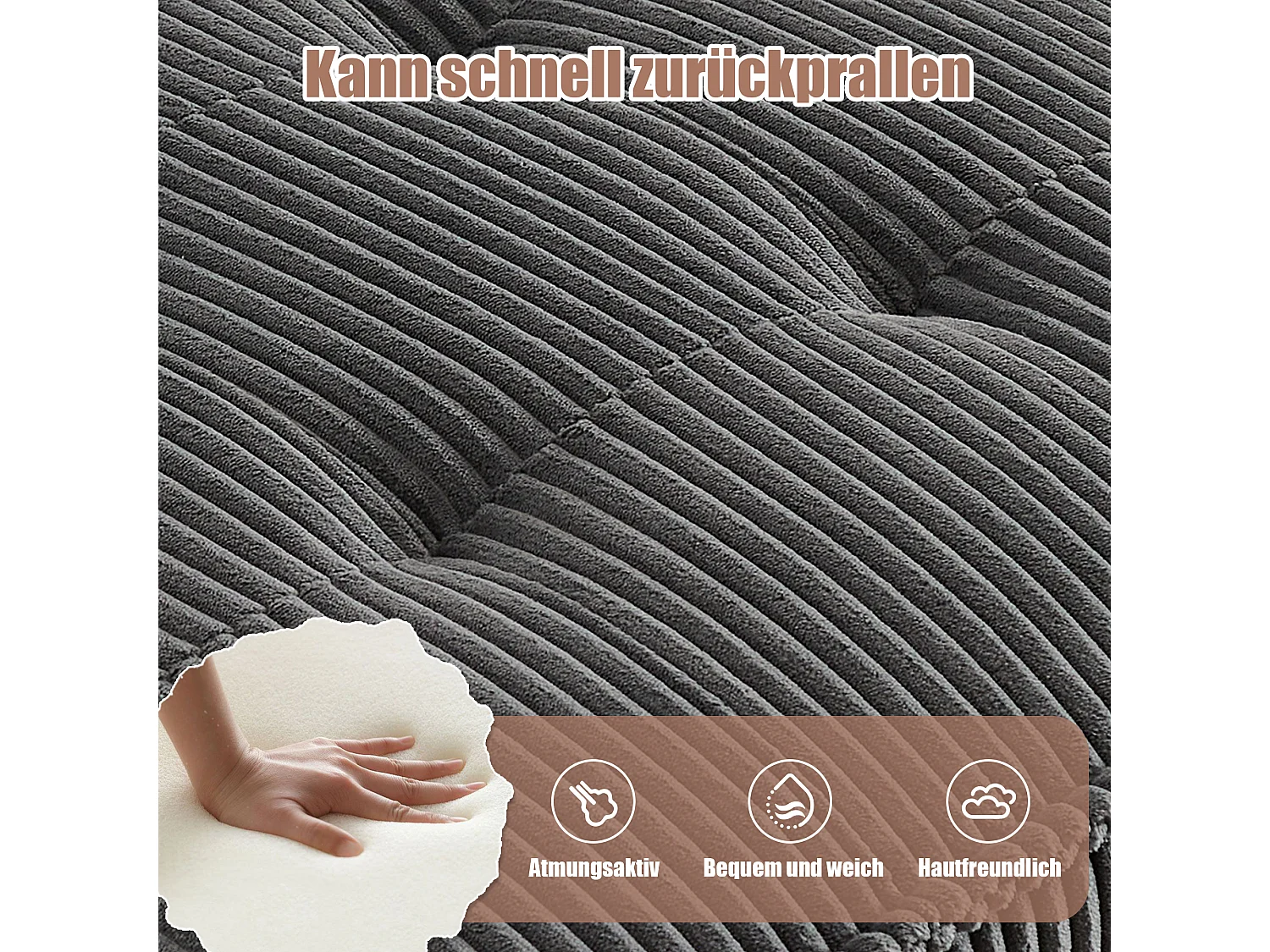 Modulaire 6-zitsbank, corduroy, ergonomisch, geïntegreerde opbergruimte, omvormbaar tot U/L/bed, houten en metalen constructie, grijs (308x154x82 cm)