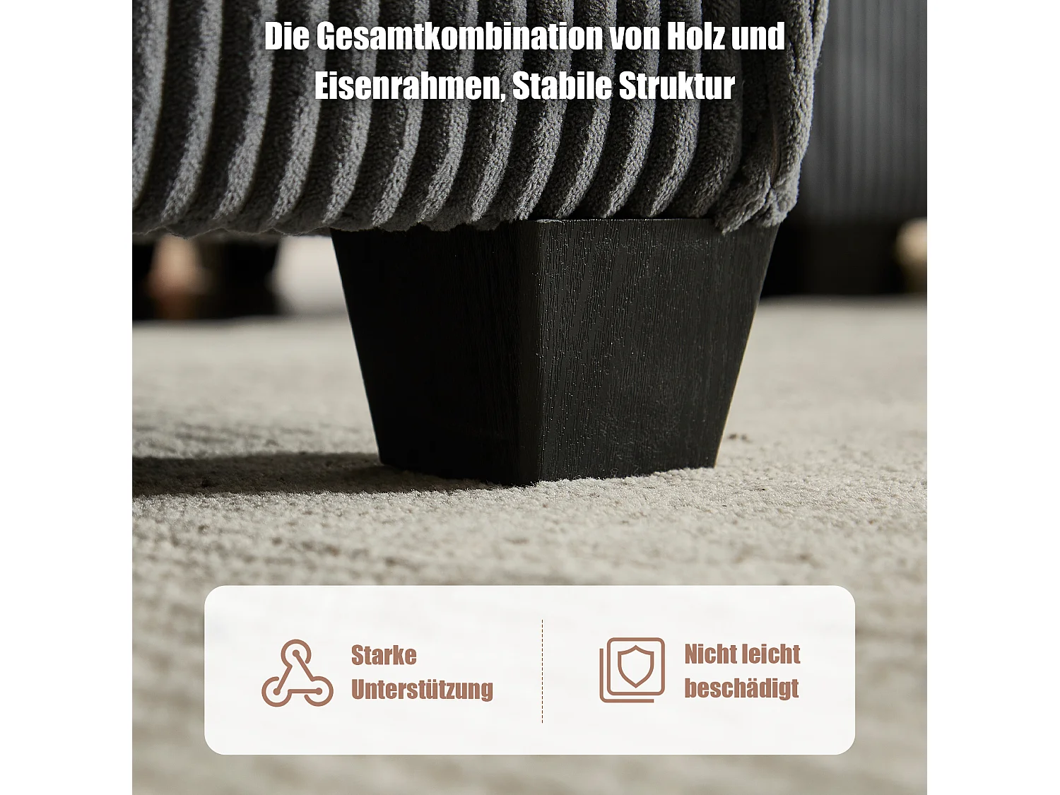 Modulaire 6-zitsbank, corduroy, ergonomisch, geïntegreerde opbergruimte, omvormbaar tot U/L/bed, houten en metalen constructie, grijs (308x154x82 cm)