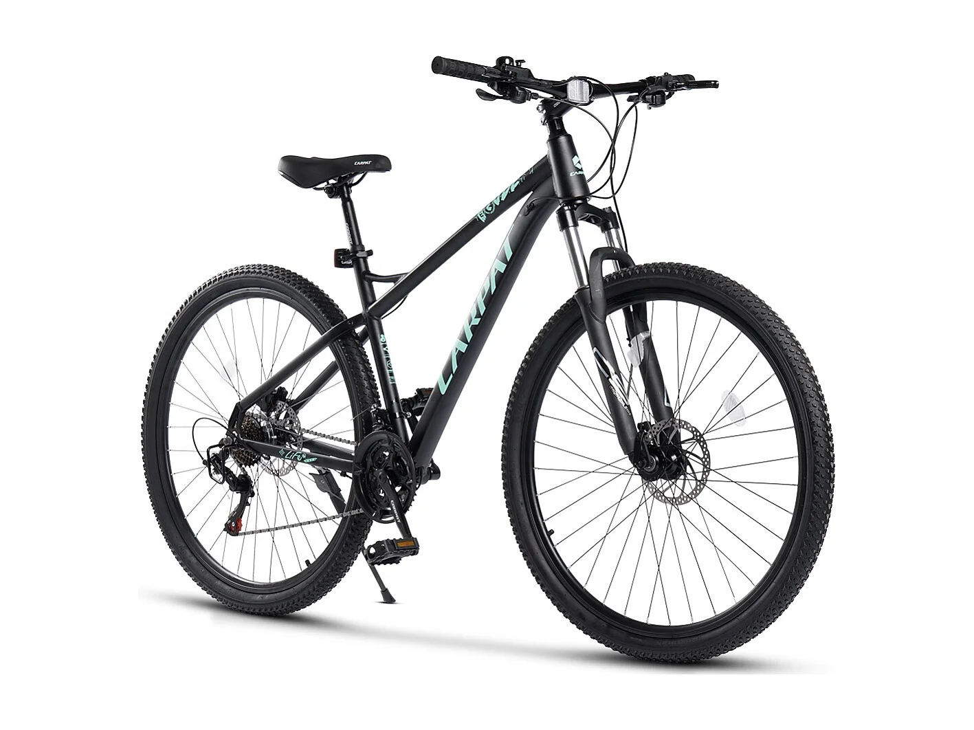 Bicicleta de montaña de 29 pulgadas con transmisión de 21 velocidades, frenos de disco hidráulicos, cuadro de aluminio rígido, color negro (146 x 76 x 20 cm)