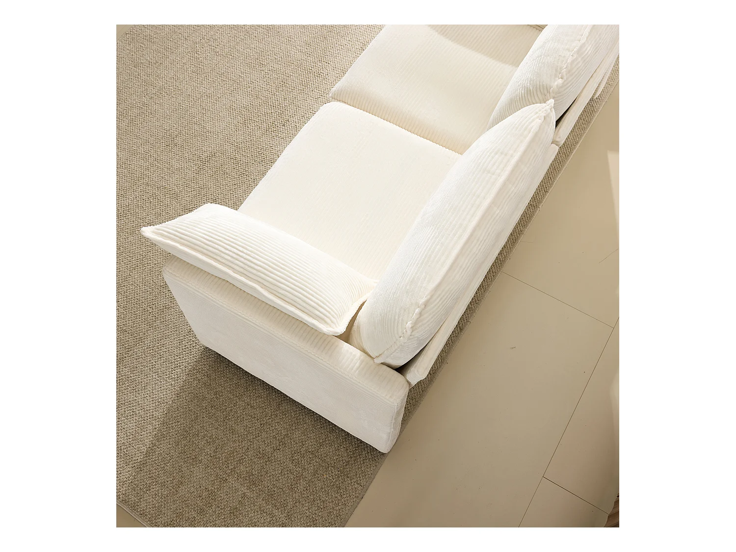 Canapé 2 places moderne et minimaliste, confortable et spacieux, tissu et bois, blanc (167.5x75x85cm)