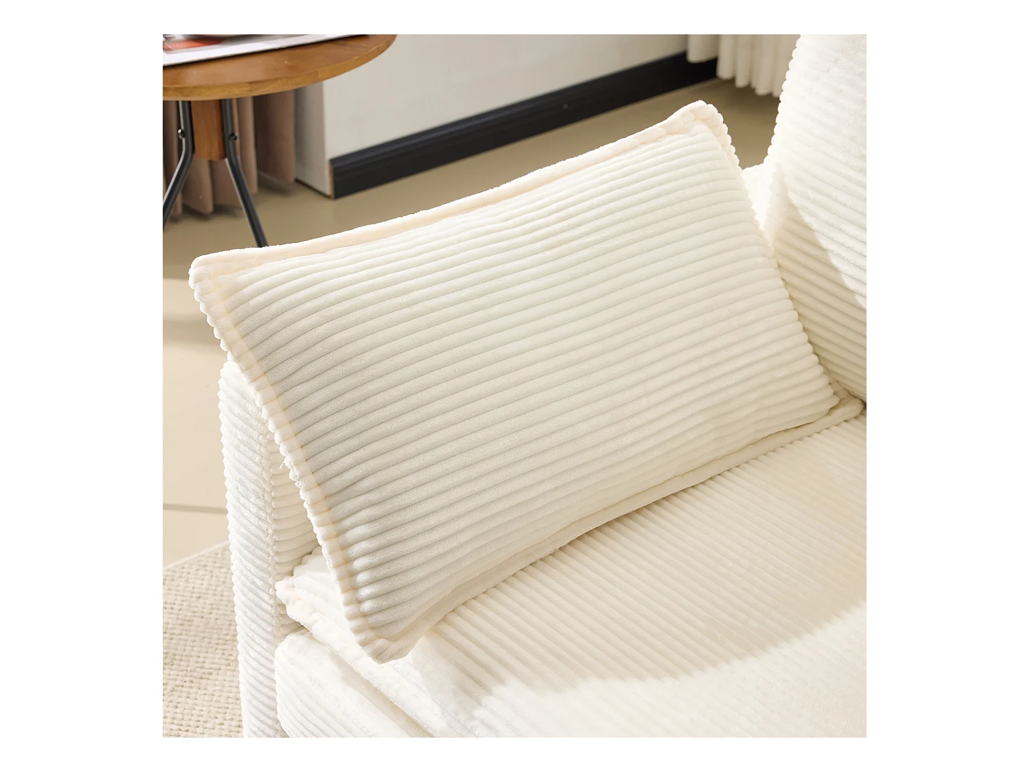 Canapé 2 places moderne et minimaliste, confortable et spacieux, tissu et bois, blanc (167.5x75x85cm)