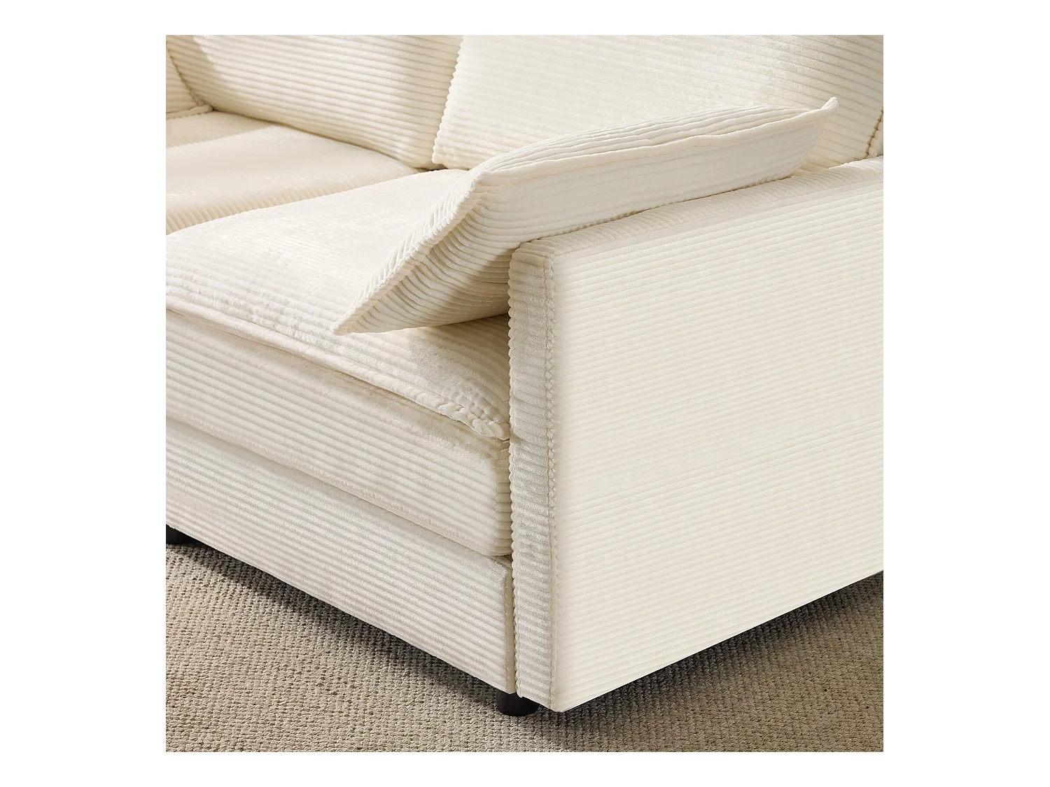 Canapé 2 places moderne et minimaliste, confortable et spacieux, tissu et bois, blanc (167.5x75x85cm)