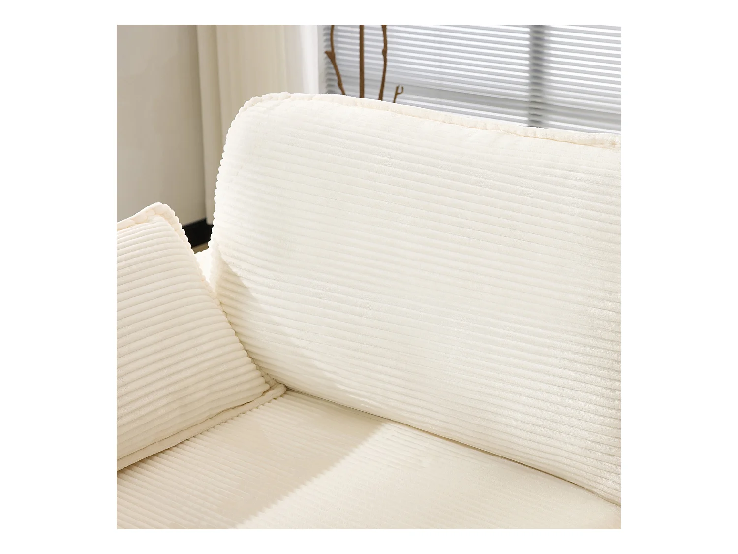 Canapé 2 places moderne et minimaliste, confortable et spacieux, tissu et bois, blanc (167.5x75x85cm)