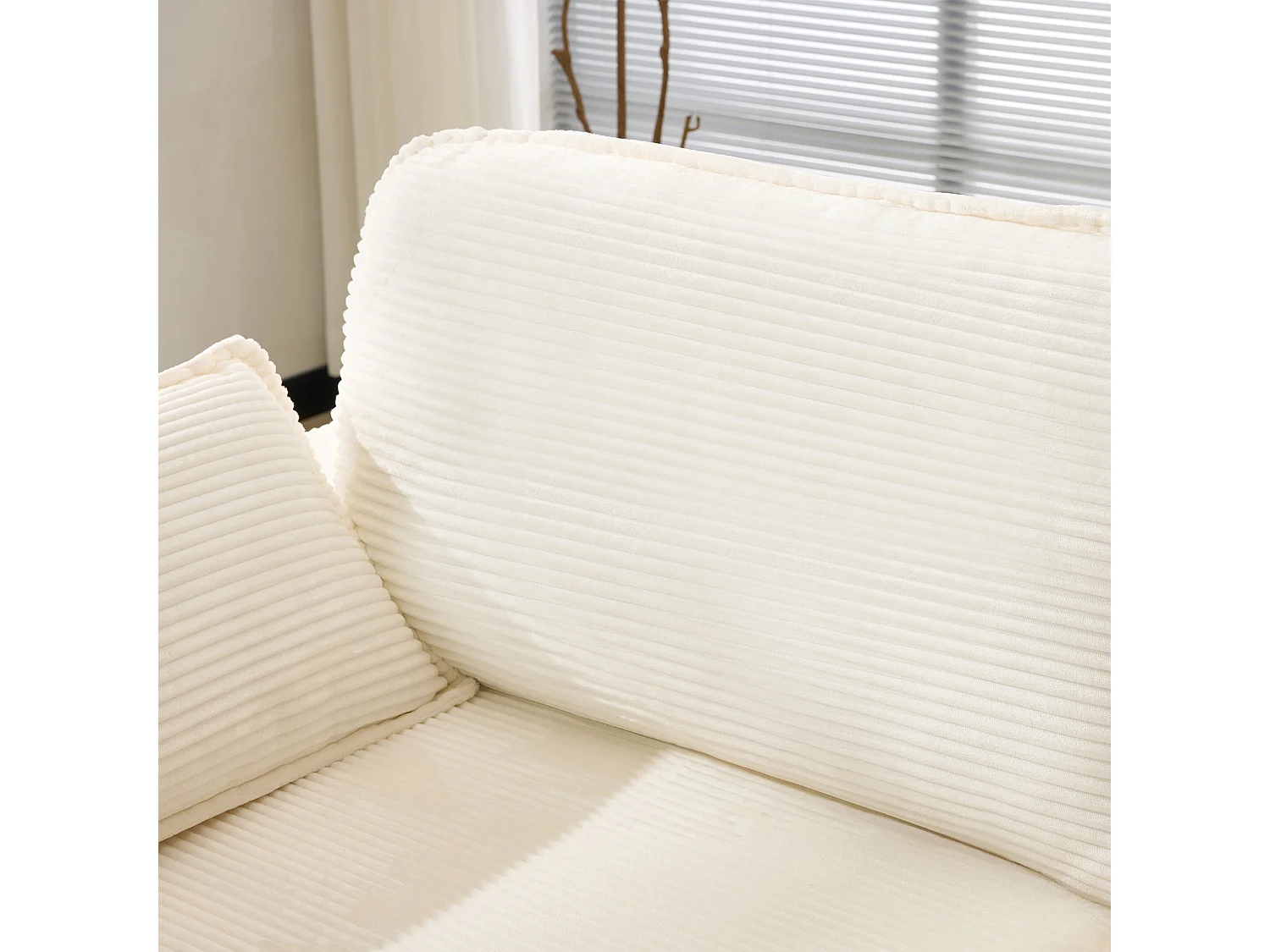 Canapé 2 places moderne et minimaliste, confortable et spacieux, tissu et bois, blanc (167.5x75x85cm)