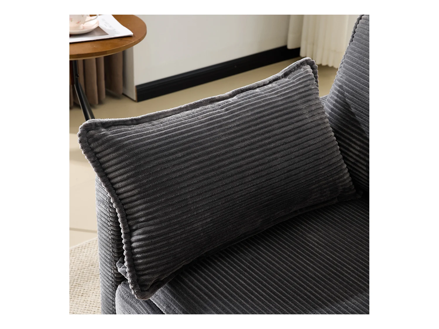 Canapé 2 places moderne et minimaliste, confortable et spacieux, bois et tissu, gris (167.5x75x85 cm)