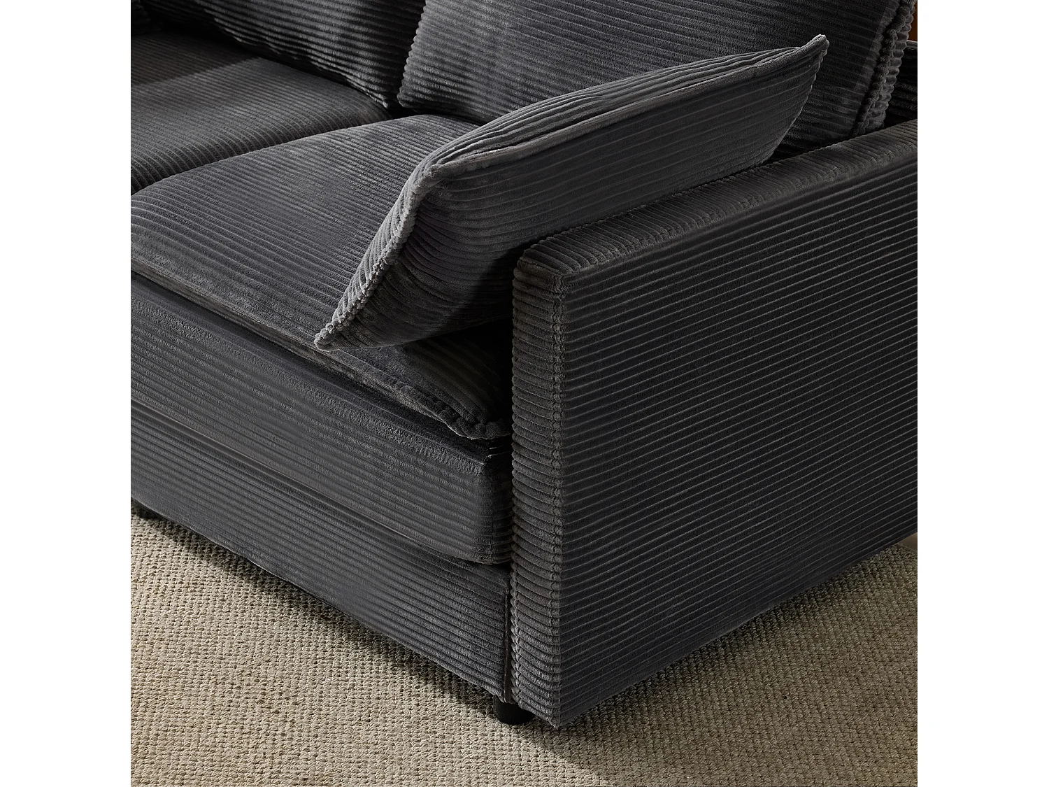 Canapé 2 places moderne et minimaliste, confortable et spacieux, bois et tissu, gris (167.5x75x85 cm)