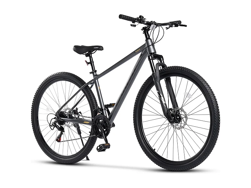 Mountain bike hardtail da 29 pollici con sospensioni da 100 mm, telaio in lega di alluminio, trasmissione a 21 velocità, freni a disco, grigio (145x74x19,5 cm)