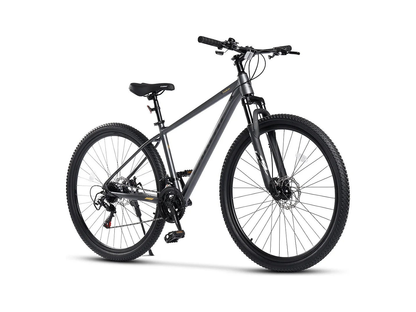 Vélo tout-terrain 29 pouces Hardtail avec suspension 100mm, cadre en alliage d'aluminium, transmission 21 vitesses, freins à disque, gris (145x74x19.5cm)