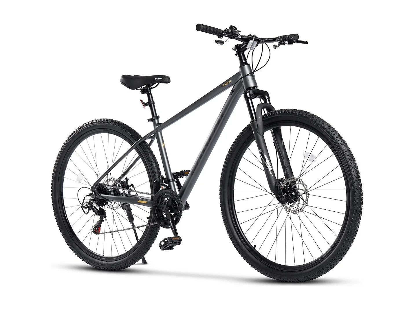Vélo tout-terrain 29 pouces Hardtail avec suspension 100mm, cadre en alliage d'aluminium, transmission 21 vitesses, freins à disque, gris (145x74x19.5cm)