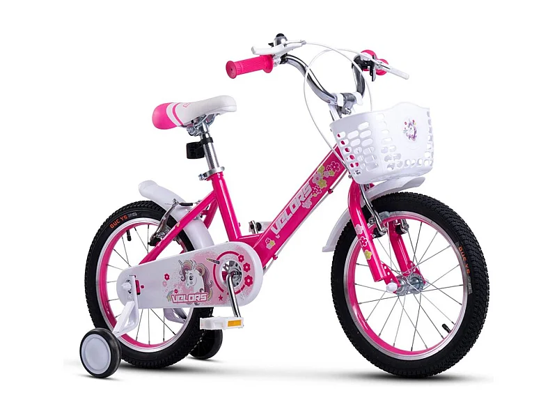 Vélo pour enfants 16 pouces avec roues stabilisatrices, cadre en acier, freins double sécurité, rose (96x45x18 cm)