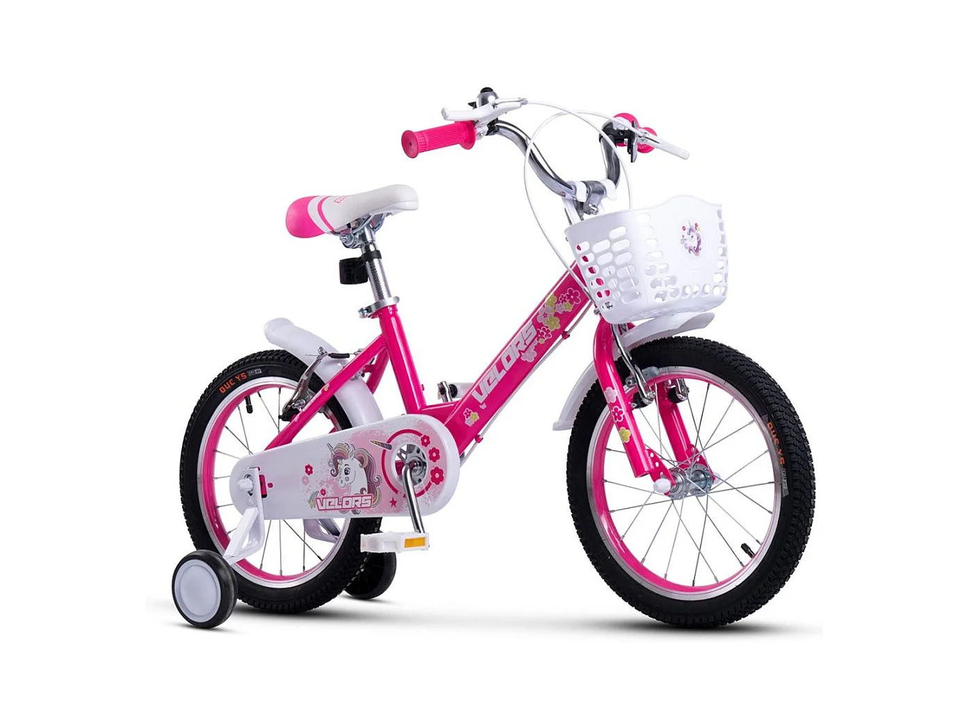 Vélo pour enfants 16 pouces avec roues stabilisatrices, cadre en acier, freins double sécurité, rose (96x45x18 cm)