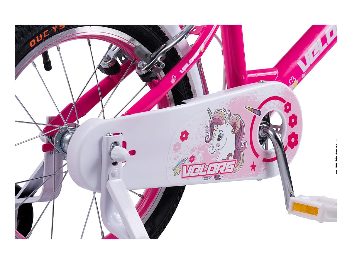 Vélo pour enfants 16 pouces avec roues stabilisatrices, cadre en acier, freins double sécurité, rose (96x45x18 cm)