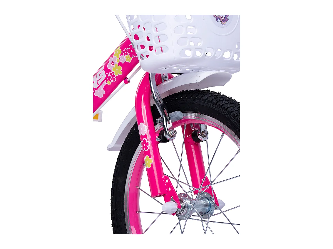 Vélo pour enfants 16 pouces avec roues stabilisatrices, cadre en acier, freins double sécurité, rose (96x45x18 cm)