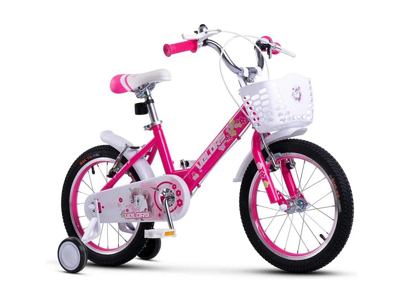 Bicicleta infantil de 16 pulgadas con ruedas de entrenamiento, cuadro de acero, frenos de doble seguridad, rosa (96x45x18 cm)