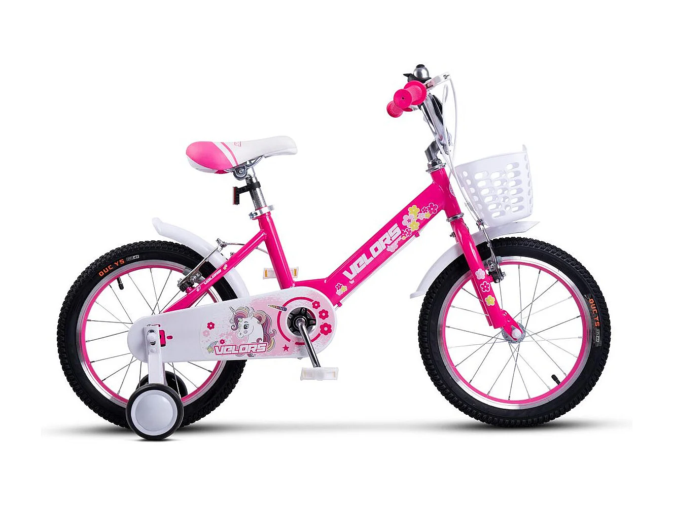 Bicicleta infantil de 16 pulgadas con ruedas de entrenamiento, cuadro de acero, frenos de doble seguridad, rosa (96x45x18 cm)