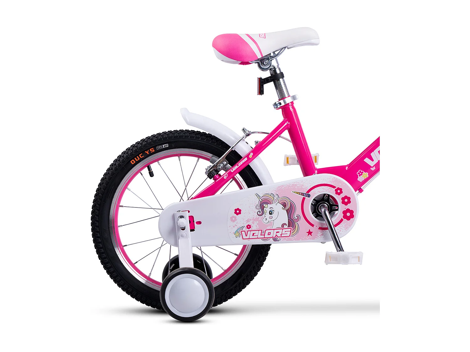 Bicicleta infantil de 16 pulgadas con ruedas de entrenamiento, cuadro de acero, frenos de doble seguridad, rosa (96x45x18 cm)
